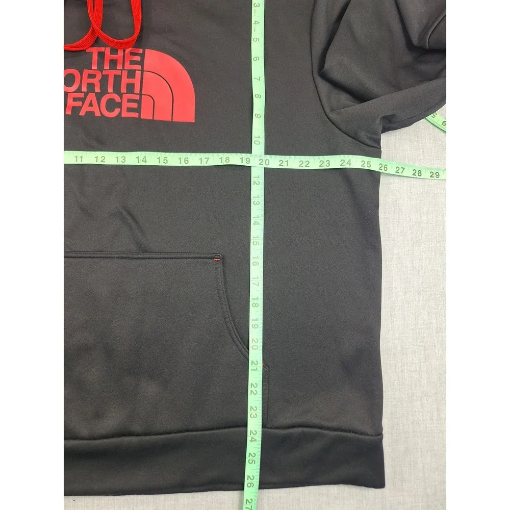 The North Face Mens XXL Black Red Logo Pullover Hoodie Fleece Lined Sweatshirt